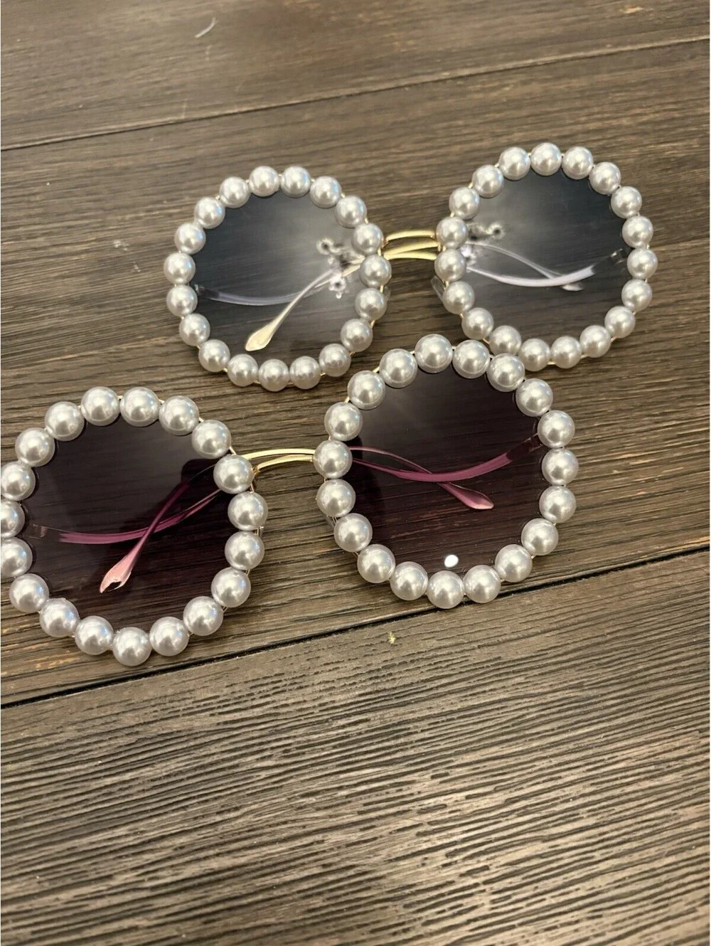 Beautiful Faux Pearl Embellished Sunglasses Two Lense Colors Aqua And Violet